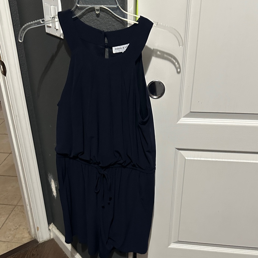 Emma & Michelle Navy Sleeveless Drawstring Romper